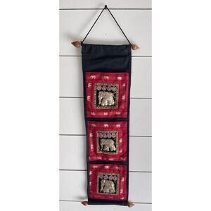Asian 3D Elephant Red Decor Thailand Wall Hanging Art Organizer for Letter Mail